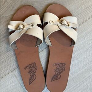 Ancient Greek Sandals White and Tan Slide Sandals
